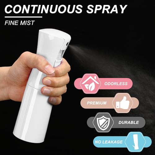 (White Hair Mister Spray Bottle，Spray Water Bottle Fine Mist Refillable Plants（6.8OZ /200ML） Barber，Showering Pets, Plants, travel, Ironing and Cleaning ﻿ ﻿ ﻿(Continuous Spray) - color: White