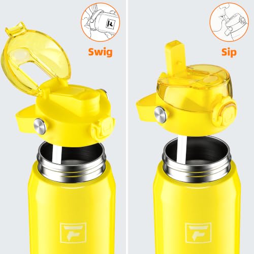 Fanhaw 24 oz Insulated Stainless Steel Water Bottle with 2-in-1 Straw& Chug Lid, Leakproof Wide Mouth Vacuum Bottle for School, Sports, Kids, Teens& Adults, Back to School Essentials (Bright Yellow) - color: Bright Yellow
