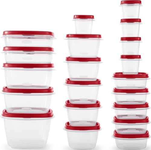 Rubbermaid 42-Piece Food Storage Containers with Lids | Clear Plastic Stackable Kitchen Organization with Microwave Vented Snapping Cover - size: 42-Piece