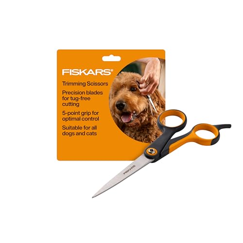 Fiskars Pet Grooming Trimming Scissors for Dogs & Cats, 6.75", Orange/Black | Trimming Scissors with Precision Stainless Steel Blades & SoftGrip Handle, Cat and Dog Supplies - style: Trimming Scissors