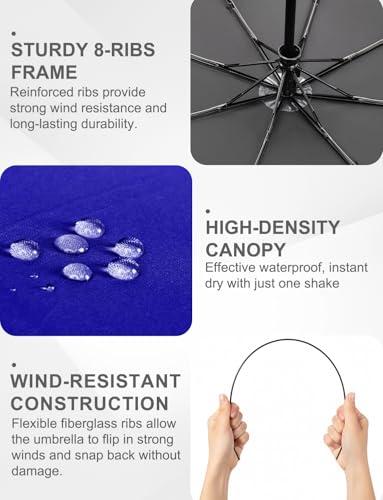 Windproof Travel Umbrella, Automatic Compact Folding Umbrella, Small Travel Size Umbrella for Rain, Backpack & Everyday Carry - color: Royal Blue