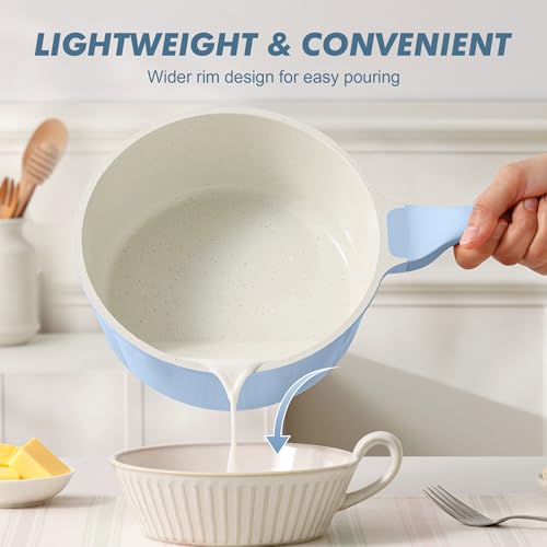 SENSARTE Ceramic Nonstick Saucepan with Lid 2.0QT, PTFE/PFAS Free, Blue | Kitchen Cooking Pot with Stay Cool Handle, Induction Compatible, Ceramic Coating - color: Glacier Blue, size: 2.0 Quarts