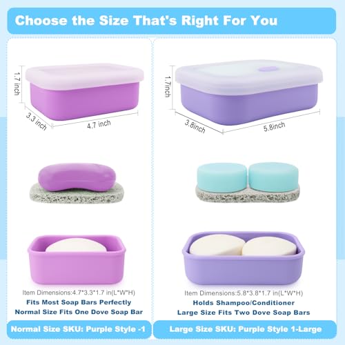 HAYSNA Travel Soap Case, Leak Proof Travel Soap Container, Silicone Soap Box with Drainage Layer, Shatterproof Soap Holder for Travel, Camping, Gym (Purple, Regular) - color: Purple, size: Regular