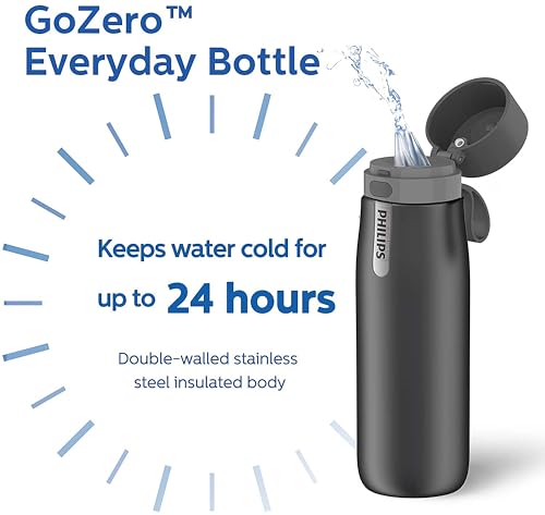 PHILIPS Filtered Water Bottle Stainless Steel Travel Keeps Cold 32oz Grey - color: Grey-Stainless, size: 32 Ounces