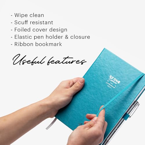 Stone Journal Explorer Notebook – A5 Waterproof Paper Field Journal, Vegan Leather Hardcover, 144 Pages Alternating Ruled & Dot Grid, Back Pocket, Weather-Resistant (Teal) - color: Teal