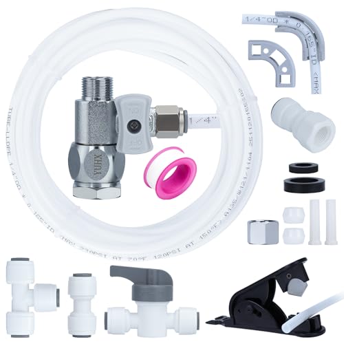 Ice Maker Refrigerator Water Line Kit, Brass T Valve 25ft 1/4" OD Tubing - style: C-25ft-11pcs Fittings+T Adapter