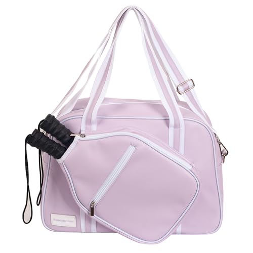 PU Leather Women Sports Shoulder Gym Bag Pickleball Duffle Bag Pickleball Tote Bag with Front Pocket for 2 Paddles, Inner Storage Pockets, Mesh Water Bottle Holder and Adjustable Shoulder Strap - color: Purple