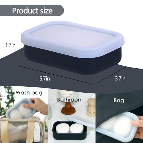 Large Travel Soap Container Leak Proof, Silicone Shampoo Bar Holder | Soap Case with Draining Layer, Slip-Resistant Portable Bar Soap Holder for Shower, Bathroom, Gym, Camping(Translucent Black) - color: Rectangular Translucent Black
