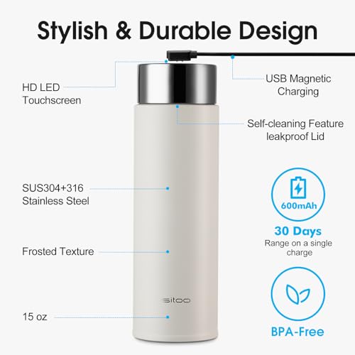 VSITOO S1 Lite 15oz Insulated Stainless Steel Self-Cleaning Water Bottle - color: White, size: 15 Ounces