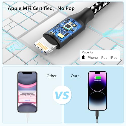 16FT Extra Long USB A to Lightning Charger Cable for iPhone,Apple MFi Certified Charger Cord, 5M Fast Charging Nylon Braided Charge Cord for iPhone 14 Pro Max/14/13Pro/12/11/X/XS/XR/8/7/6/iPad-Black - color: Black