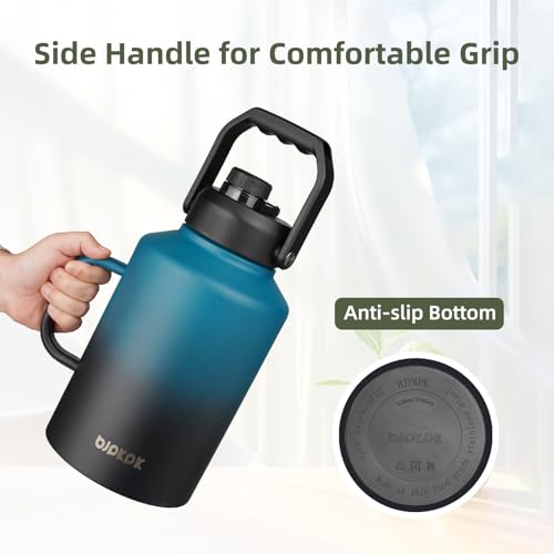 BJPKPK 128oz Stainless Steel Water Bottle, 1 Gallon Insulated Water Jug - color: Blue & Black, style: 128oz-Side Handle