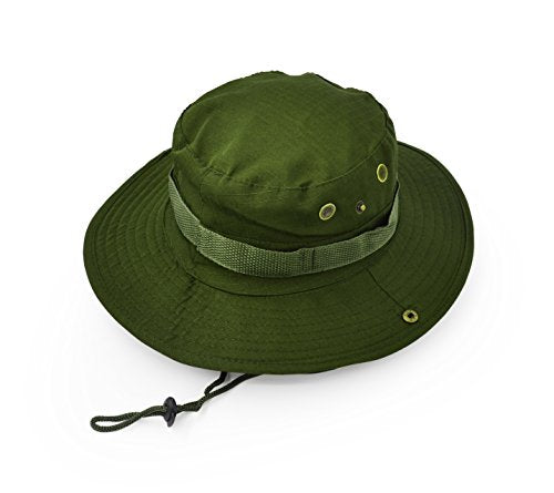 Outdoor Wide Brim Sun Protect Hat, Classic US Combat Army Style Bush Jungle Sun Cap for Fishing Hunting Camping - color: Army Green