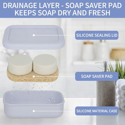 Leak Proof Travel Soap Case,Large Silicone Travel Soap Holder,Portable Soap Box with Drainage Layer,Bathroom Shatter Proof,Suitable for Travel, Bathroom, Camping, Gym(Light Gray) - color: Light Gray