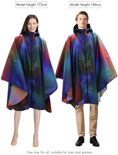 ANYOO Waterproof Rain Poncho Lightweight Reusable Hiking Hooded Coat Jacket for Outdoor Activities - color: Gradient Purple-blue