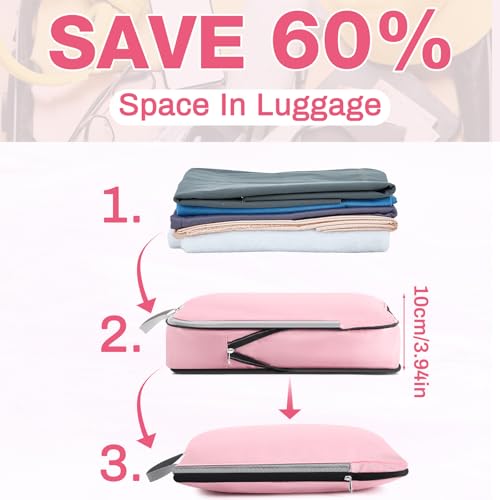 Hosuly 6 Pcs Compression Packing Cubes, 17.3 x 12.6'', Pink - color: Pink
