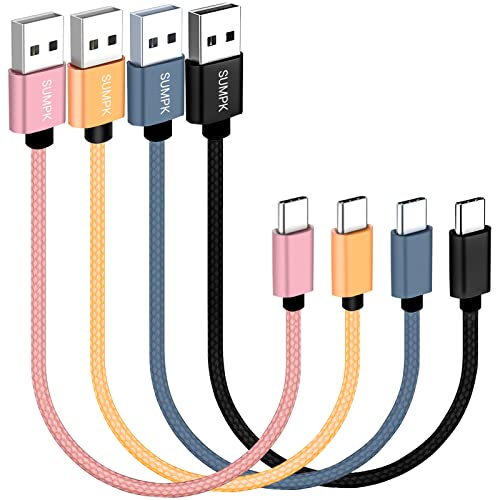 Short USB C Cable [4-Pack 8 inch], 3A Fast Charging USB 2.0 Data Transfer to Type C Phone Charger Cord Nylon Braided Compatible with Samsung Galaxy S10 S9, Pixel 3, LG V30, Charging Station | USB 2.0 Data Transfer, Nylon Braided, Colorful, USB A to USB C