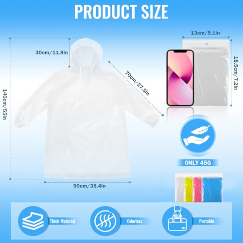 GAOHUI Disposable Rain Ponchos for Adult/Kid/Family Pack 4, Thicker Ponchos - color: Clear/Red/Yellow/Blue