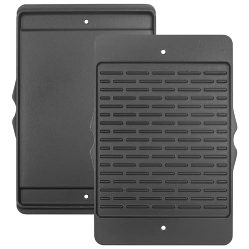 DELSbbq 7598 Cast Iron Grill Griddle for Weber Spirit II 300 & Spirit 300 | Reversible Griddle for E-310 S-310 E-315 S-315 E-320 E-33, Dual-sided Grill Plate, Sunken Grease Drain Channels, 17.5"x12" - size: 17.5" x 12" x 0.6"