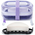 Leakproof Travel Soap Case with Lid | Draining Soap Bar Holder & Dish with Silicone Strap | Includes Mesh Soap Bag | for Shower, Bathroom, Camping, Gym (Grape Purple) - color: Grape Purple Style a