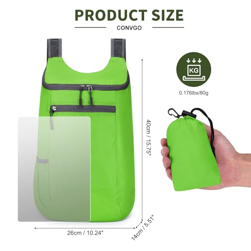 Lightweight Foldable Backpack,Travel Hiking Daypack Packable Bag | Green,20L Folding Backpack for Outdoor, Cycling,Camping, for Men and Women - color: Green