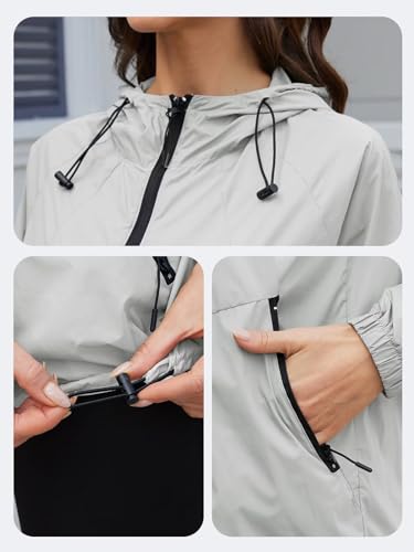 CRIPOM Light Weight Rain Jacket Women Waterproof Windbreaker Travel Rain Coats for Women Packable S-XXL - color: Grey, size: Large