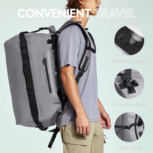 Haimont IPX7 Waterproof Roll-Top Dry Duffel Backpack | 60L/90L Sizes, 500D Tarpaulin, Welded Seams, Mesh Pockets, Boating & Kayaking - color: Light Gray, size: 60L