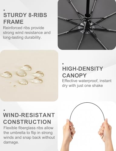 SoulRain Travel Umbrella - Compact Umbrella for Rain - Perfect Large Auto Folding Umbrella - Ideal Car umbrella, Small umbrella, and Travel Companion - color: Beige-UV