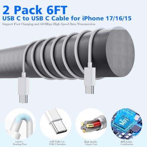 iPhone Charger Fast Charging,[Apple MFi Certified] 45W Dual Quick Apple Charger 2Pack 6FT Type C Block USB C to C Cable for iPhone 17E/17 ProMax/Air/17 Pro/16 Pro Max/16Pro/16E/15 ProMax/Plus,iPad Pro - color: White 6FT C-C