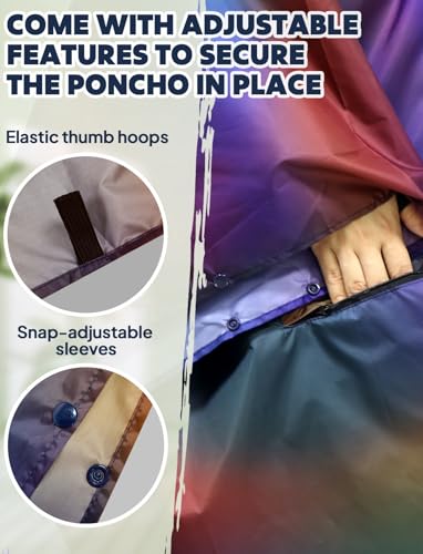 ANYOO Waterproof Rain Poncho Lightweight Reusable Hiking Hooded Coat Jacket for Outdoor Activities - color: Gradient Purple-blue