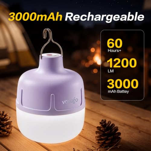 VAVOFO 20W LED Camping Lantern Rechargeable, 1200LM Camping Light, 3000mAh Portable Tent Light , IP65 Waterproof Flashlight Lanterns for Emergencies ,Power Outages,Hiking (Purple) - color: Purple
