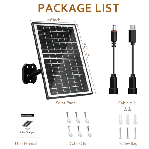 Zivif 13W Solar Panel for Security Camera, USB-C/USB & 5.5x2.1mm DC Port | Solar Charger Compatible with 5V Battery Powered Camera, 360° Adjustable Mount, IP66 Waterproof, 7.2FT Cable, Black - color: 13W Black