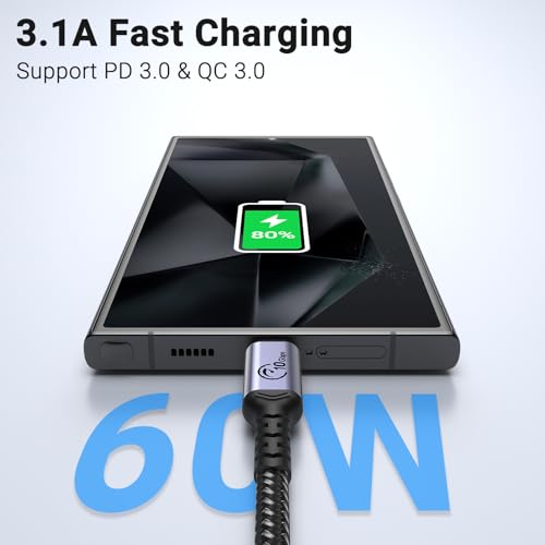 Long Android Auto USB C Cable, 6.6ft, 2 Packs, 3A Fast Charging | 10Gbps Data Transfer, USB A to USB C Cord, Compatible with Car Play, Car Charger, iPhone 16/15, Samsung Galaxy - color: Grey, size: 6.6 ft