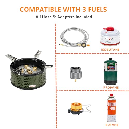 Portable Camping Gas Stove with Storage | 5 Burners Propane Stove for Outdoor Patio Cooking Picnic Camping Hiking Tailgating Emergency Use, Green GS344