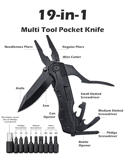 RUSH DEER Multi-Tool 19-in-1 Essential Survival Tools and Multitools Plier- Gift for Men-Versatile Camping Tool Kit-ultimate versatile toolkit For DIY, Outdoor - color: Matte Black