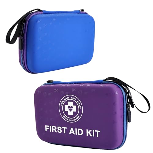 Premium First Aid Kit - 305 Piece Dual-Color Emergency Kit with Hard Shell & Fluorescent Interior Coating, Compact Survival Kit for Home, Car, Travel, Hiking & Outdoor(Blue/Purple) - color: Blue/Purple