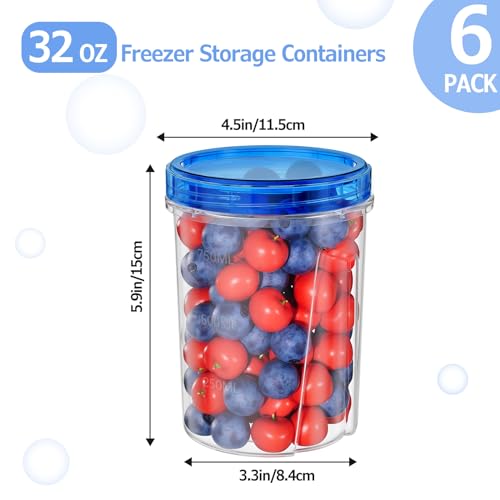 6 Pack-32 OZ Freezer Storage Containers, Round Plastic Containers with Twist Top Lids, BPA Free Food Storage Containers, Leakproof Meal Prep Containers Microwave/Dishwasher Safe - color: 6P-32 OZ