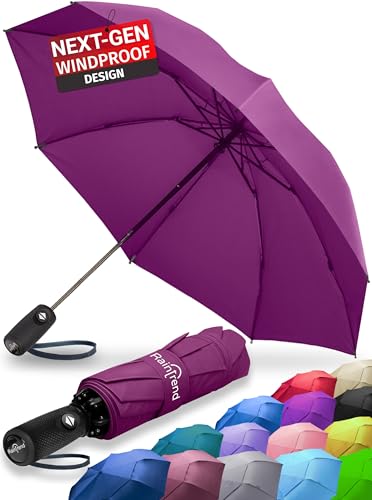 Raintrend Windproof Travel Umbrellas for Rain Automatic +10% Bigger Canopy Strong Frame Compact Folding Portable Umbrella for Women Men Backpack Purse - color: T1 Purple1