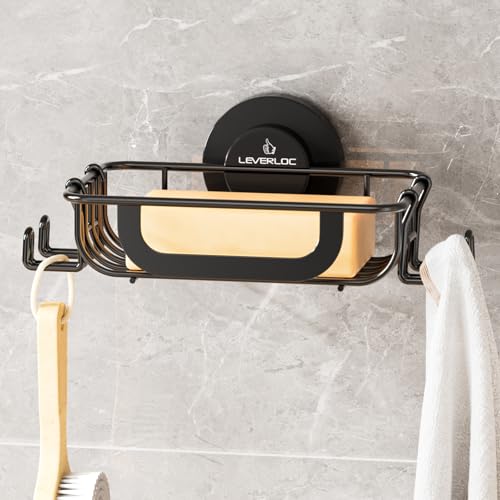 LEVERLOC Soap Holder, Soap Dish for Shower, Suction Cup Bar Soap Holder - style: 1 tier Black