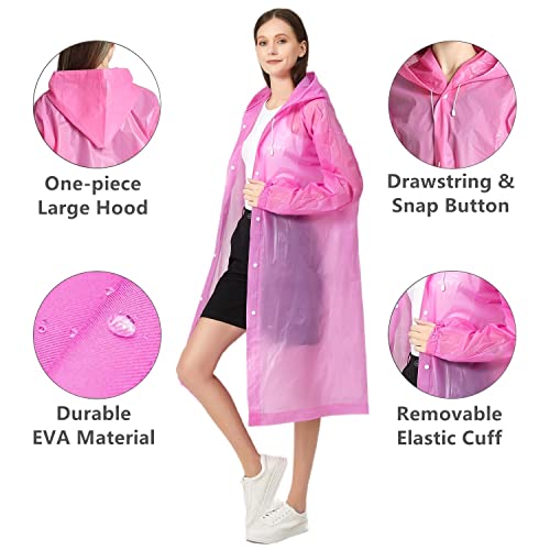 Rain Poncho Raincoats for Adult Reusable - 2-5 Pack EVA Waterproof Rain Coat with Hood, Rain Gear for Men Women - color: Rainbow X5