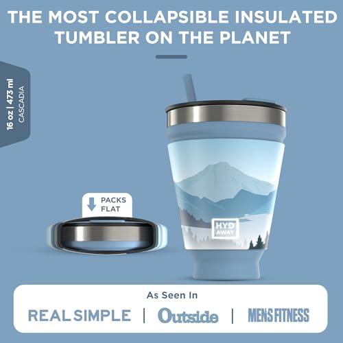 HYDAWAY Collapsible Insulated Tumbler 16oz, Reusable Coffee Cup with Straw - color: Cascadia
