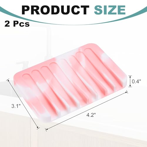 uxcell 2 Pcs Self Draining Silicone Soap Dish, Soap Tray with Drainage for Bathroom Shower Kitchen Sink, 4.5" x 3.1" x 0.4", Pink/White - color: Pink/White