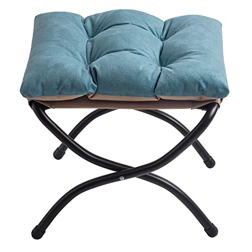 15" Upholstered Folding Foot Rest Stool with Foldable Metal Frame Blue - color: Blue
