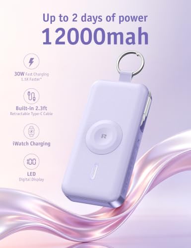 RORRY CharmGo Portable Charger 3 in 1 iPhone Power Bank for Apple 12000mAh - color: Purple