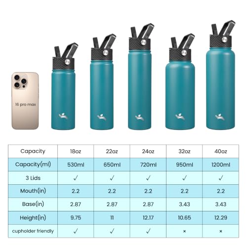 Konokyo 32 oz Insulated Stainless Steel Water Bottle with Straw Lid - color: Light Blue, size: 32 Ounces
