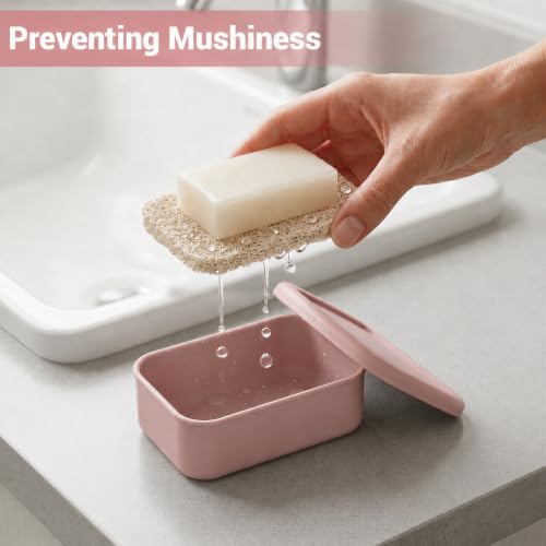 Leakproof Silicone Bar Soap Travel Container Case with Soap Saver Pad | Portable Soap Holder Dish for Shower Bathroom Sink Traveling, Shampoo and Conditioner Bar Holder Travel Essentials, Pink - color: Pink