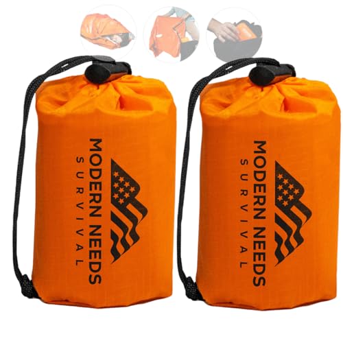 MODERN NEEDS Emergency Sleeping Bag Survival | Emergency Blanket, Bivy Sack & Emergency Bivy for Survival Supplies, Hiking Survival Kit, Compact Sleeping Bag & Camping Safety Equipment | - size: 2