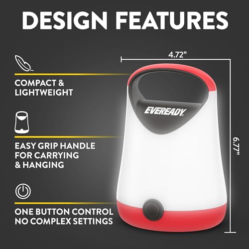 Eveready LED Camping Lantern X-250 (2-Pack), Super Bright Tent Lights, Rugged Water Resistant LED Lanterns, 100 Hour Run-time (Batteries Included), Red and Black - color: Red and Black, size: 2-Pack