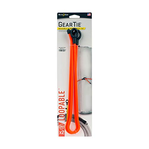 Nite Ize Gear Tie Loopable, The Original Reusable Rubber Twist Tie With Sturdy Integrated Loop, 24-Inch, Bright Orange, 2 Pack, Made in the USA - color: Bright Orange, size: 24 in, style: Original Packaging
