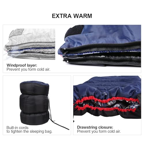 REDCAMP Cotton Flannel Sleeping Bag for Camping Backpacking, Adults Cold Weather Envelope Sleeping Bags with 2/3/4/6lbs Filling - color: Blue with 3lbs filling