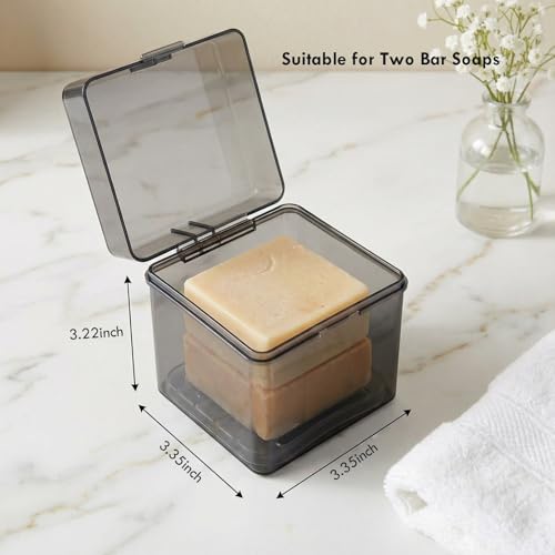 Travel Soap Container with Draining Layer, Square Soap Dish Bar Soap Holder for Shower with Lid Soapbox Bathroom Soap Dishes fit Dr Squatch Bars for Traveling Vonpri (Transparent Black Large) - color: Transparent Black Large
